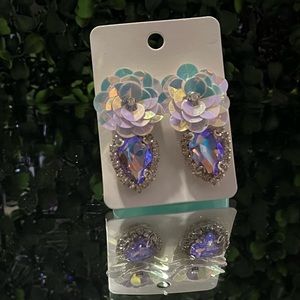 Gorgeous iridescent sequin flower crystal large earrings